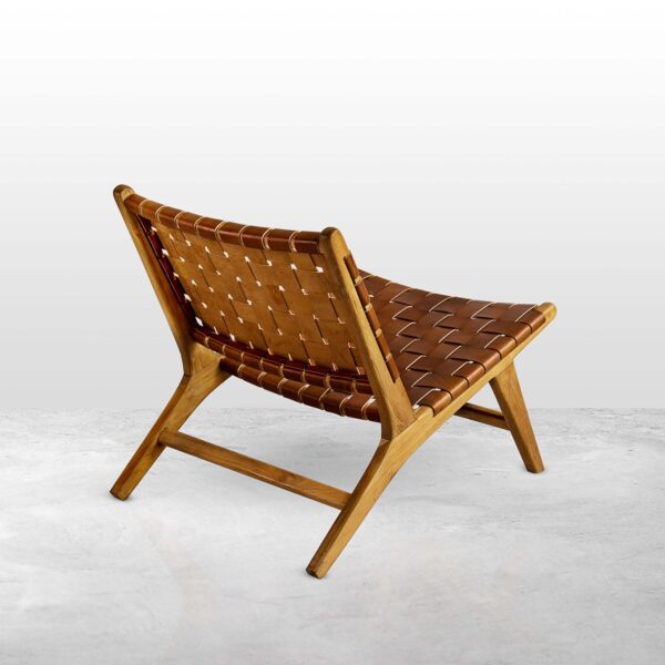 Master's Teak Wood Chair with Woven Brown Water Buffalo Leather - Image 3