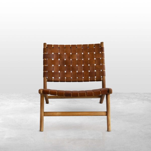 Master's Teak Wood Chair with Woven Brown Water Buffalo Leather - Image 2