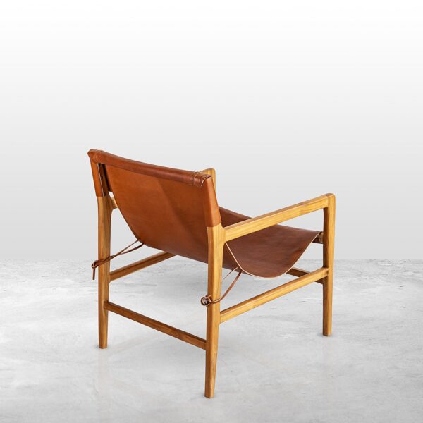 Relax Master's Teak Wood Chair with Full Brown Water Buffalo Leather Piece - Image 3