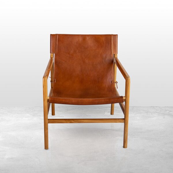 Relax Master's Teak Wood Chair with Full Brown Water Buffalo Leather Piece - Image 2