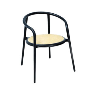 Round Black Teak Wood Chair with Woven Rattan