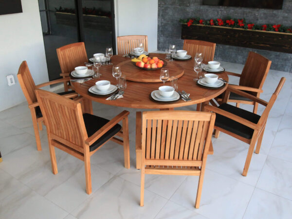 Round Fix Table 71" with 8 Miami Stacking Chairs and Lazy Susan - Image 2