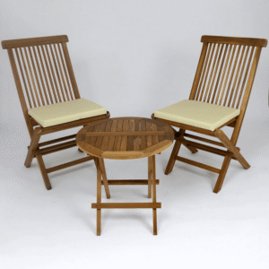 Round Picnic Table Set with 2 Folding Side Chairs with Cushion