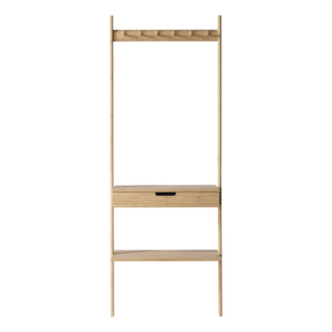 Slim Teak Wood Console with Jacket Hangers and Drawer
