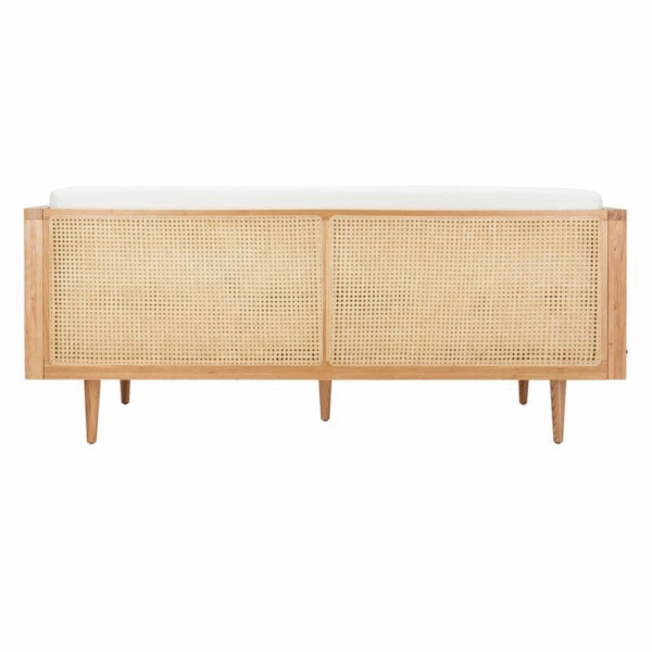 Smooth Teak Wood and Rattan Net Pillow Sofa - Image 3