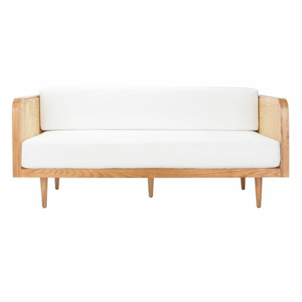 Smooth Teak Wood and Rattan Net Pillow Sofa - Image 2