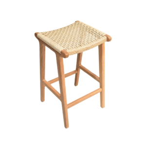 Square Teak Wood Stool with Knitting
