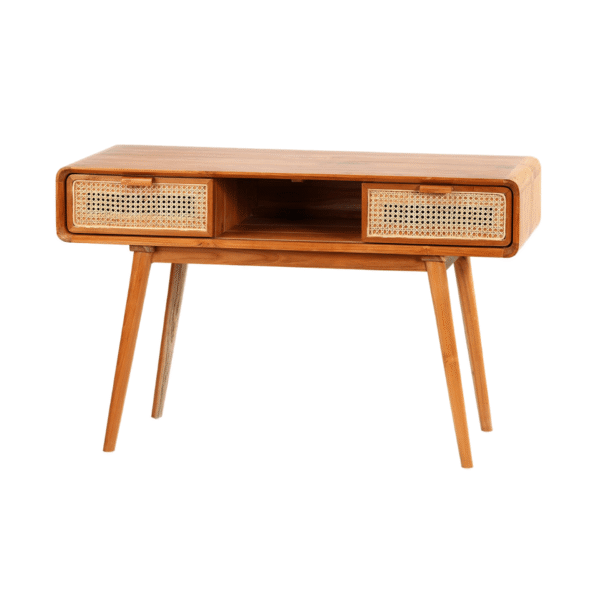 Teak Wood Authentic Jungle TV Console or Minimal Desk with Rattan